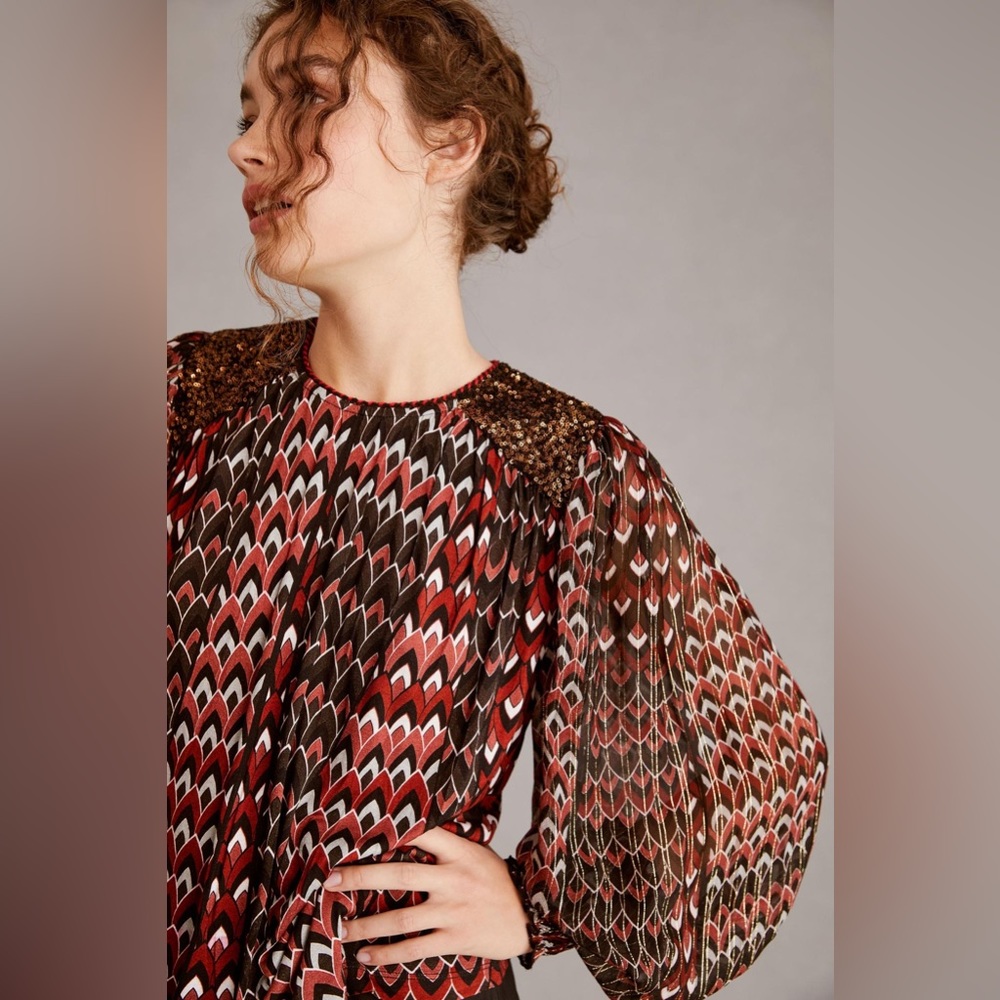 ✨ Anthropologie Sequin Embellished Blouse Sz SP - Picture 3 of 6